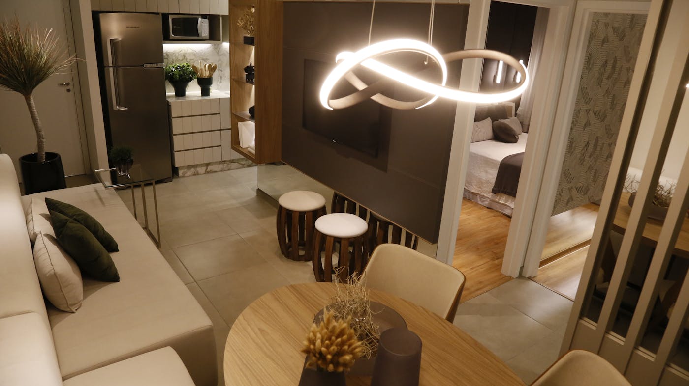 Modern compact living room with refined furniture
